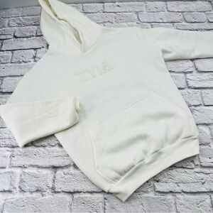 ZYIA Active XS White Activewear Hoodie Pullover Sweatshirt Long Sleeve